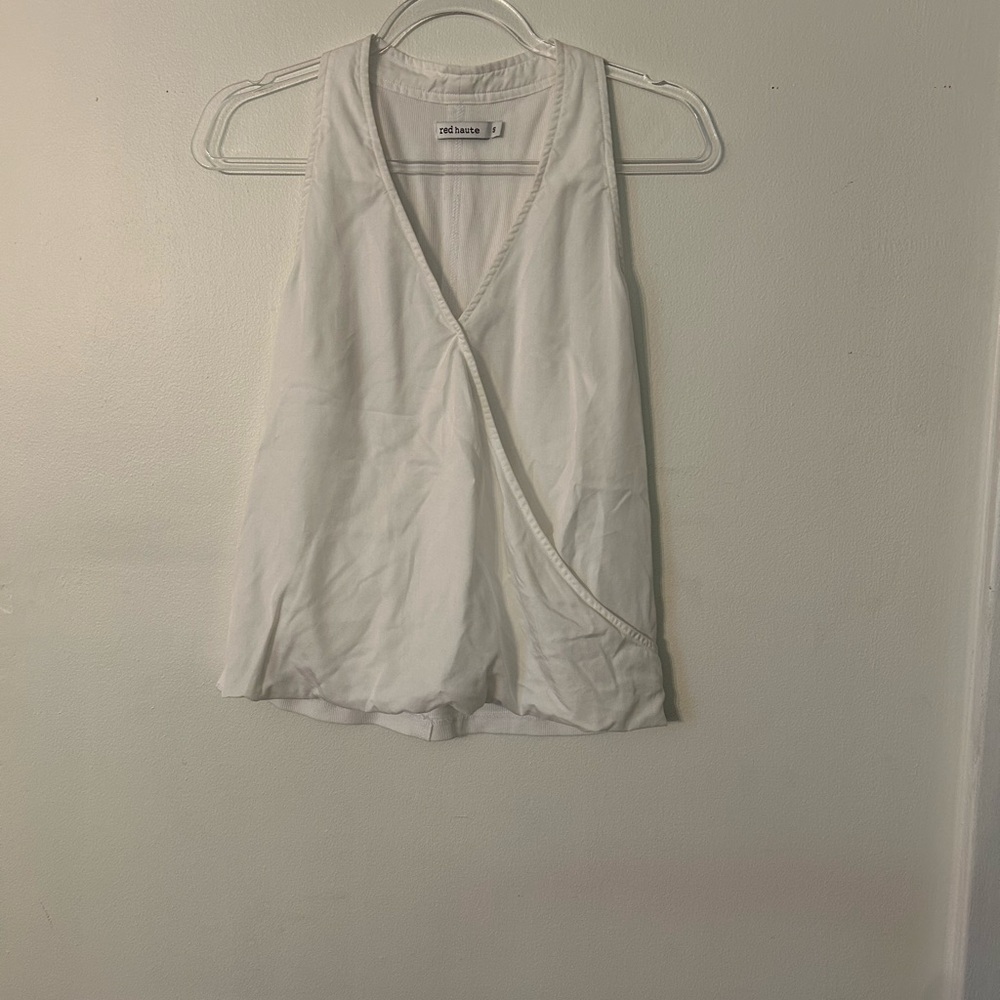 Red Haute Cream Sleeveless Wrap Tank Top